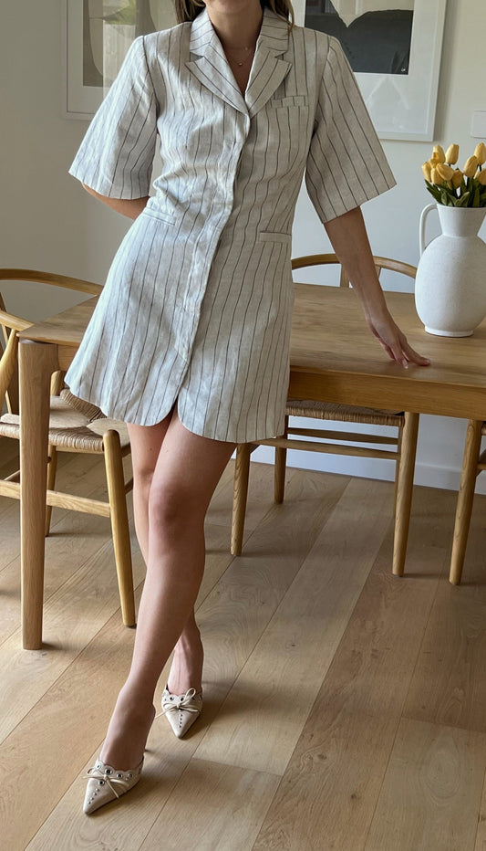 AERE Linen Pinstripe Blazer Dress